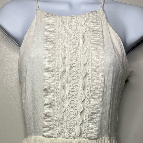 Lulu’s Cream Gauze Crochet Embroidered Halter Tiered Bohemian Maxi Dress - Picture 3 of 8